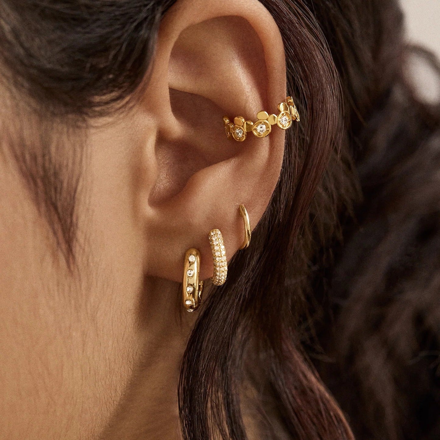 Disney Mickey Mouse 18K Gold Plated Sterling Silver Ear Cuff - Gold/Pavé