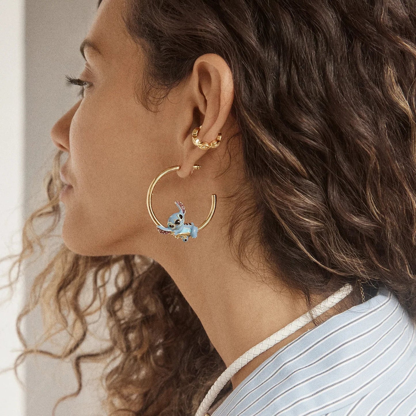 Disney Stitch 3D Hoop Earrings - Gold/Blue