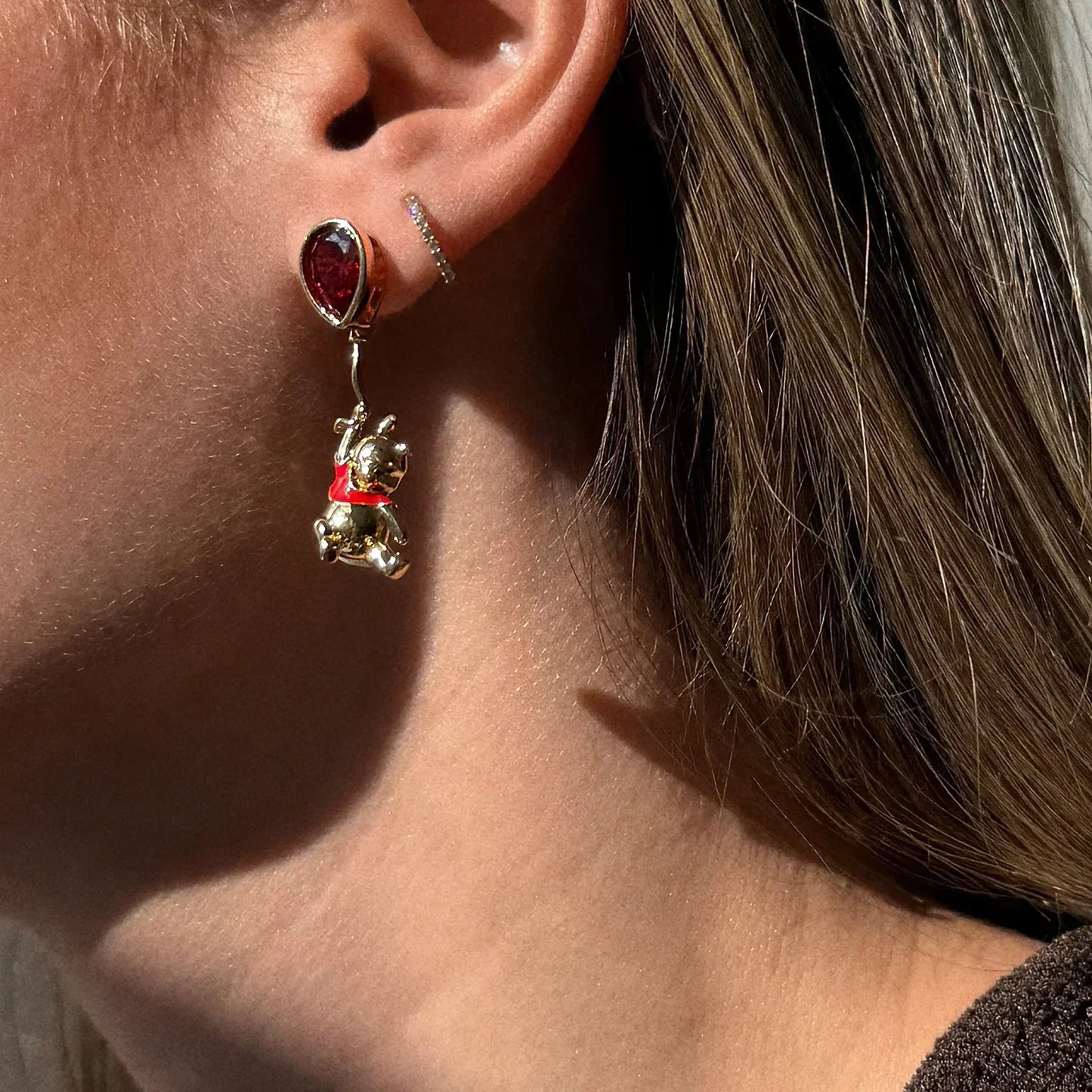 Disney Winnie the Pooh Balloon Drop Earrings - Gold/Red