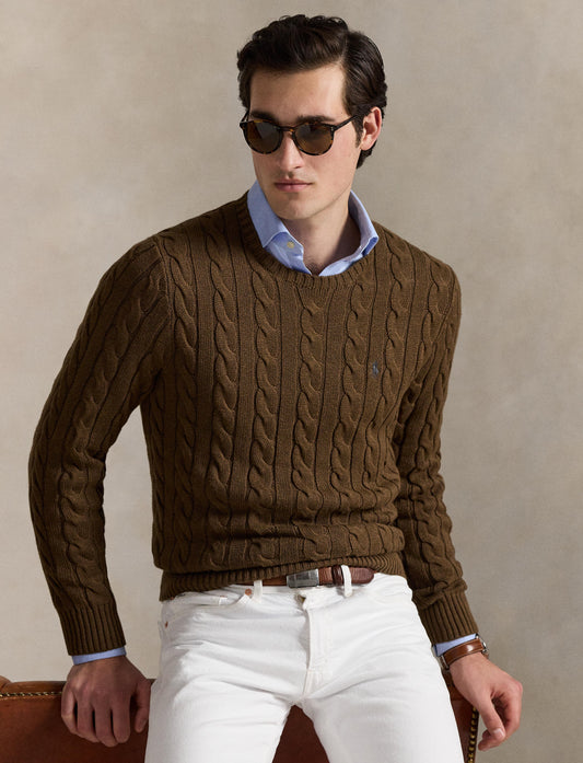 Polo Ralph Lauren - Cotton Cable Knit Crewneck Jumper - Coffee Brown