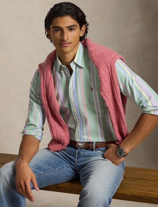 Polo Ralph Lauren - Custom Fit Striped Oxford Shirt - Striped - Multi Green/Purple