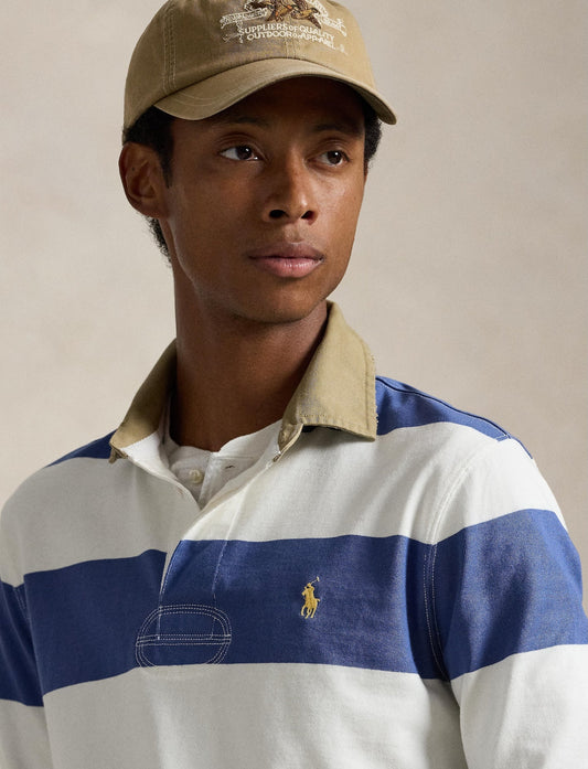 Polo Ralph Lauren - Knit Rugby Shirt - Khaki-Collar - Striped - White/Blue
