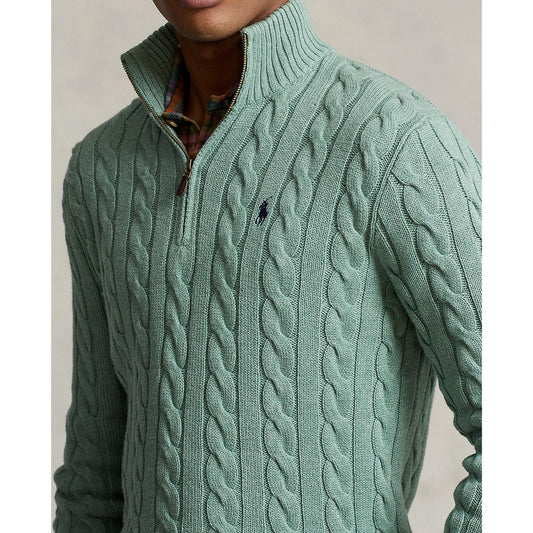 Polo Ralph Lauren - Cable Knit Quarter Zip Cotton Sweater - Seafoam
