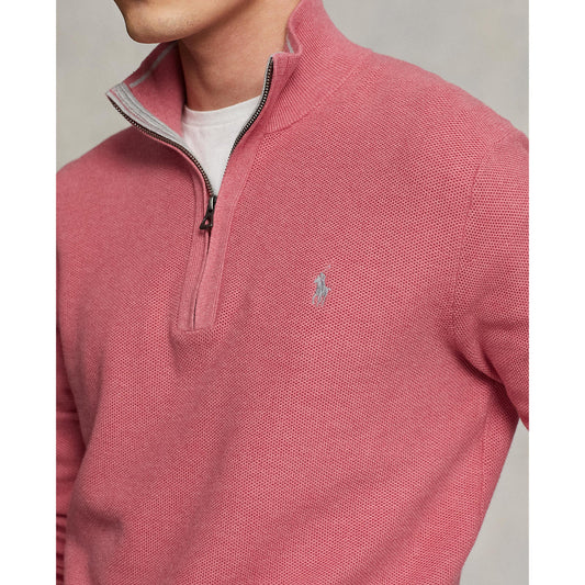 Polo Ralph Lauren - Mesh-Knit Cotton Quarter-Zip Sweater - Red Sky Heather