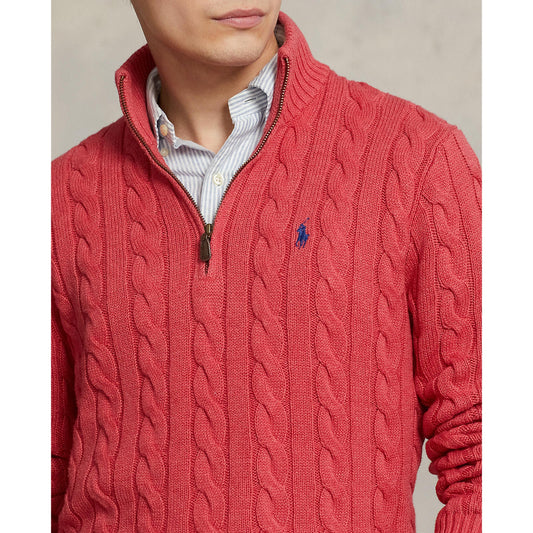 Polo Ralph Lauren - Cable Knit Quarter Zip Cotton Sweater - Flush Red Heather