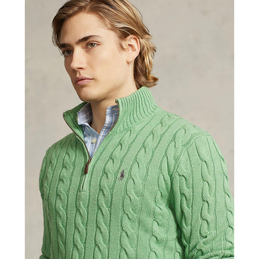 Polo Ralph Lauren - Cable Knit Quarter Zip Cotton Sweater - Green Heather