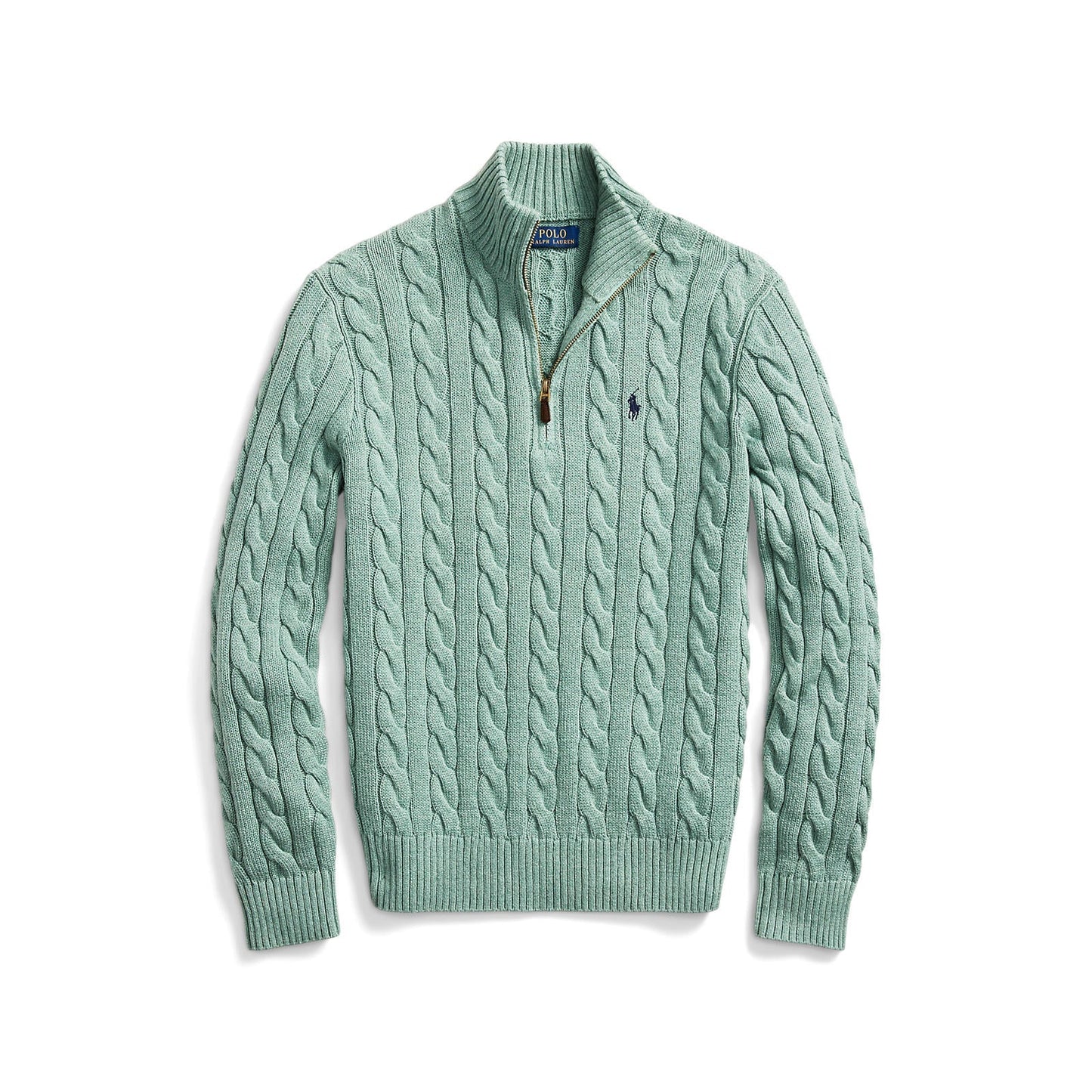 Polo Ralph Lauren - Cable Knit Quarter Zip Cotton Sweater - Seafoam