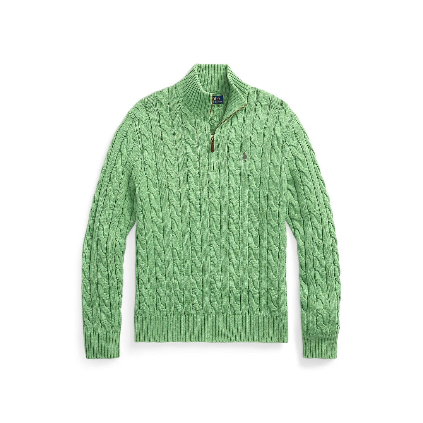 Polo Ralph Lauren - Cable Knit Quarter Zip Cotton Sweater - Green Heather