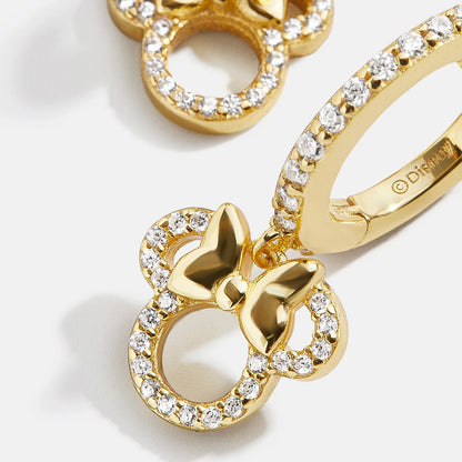 Minnie Mouse Disney 18K Gold Plated Sterling Silver Huggie Charm Earrings - Minnie Mouse