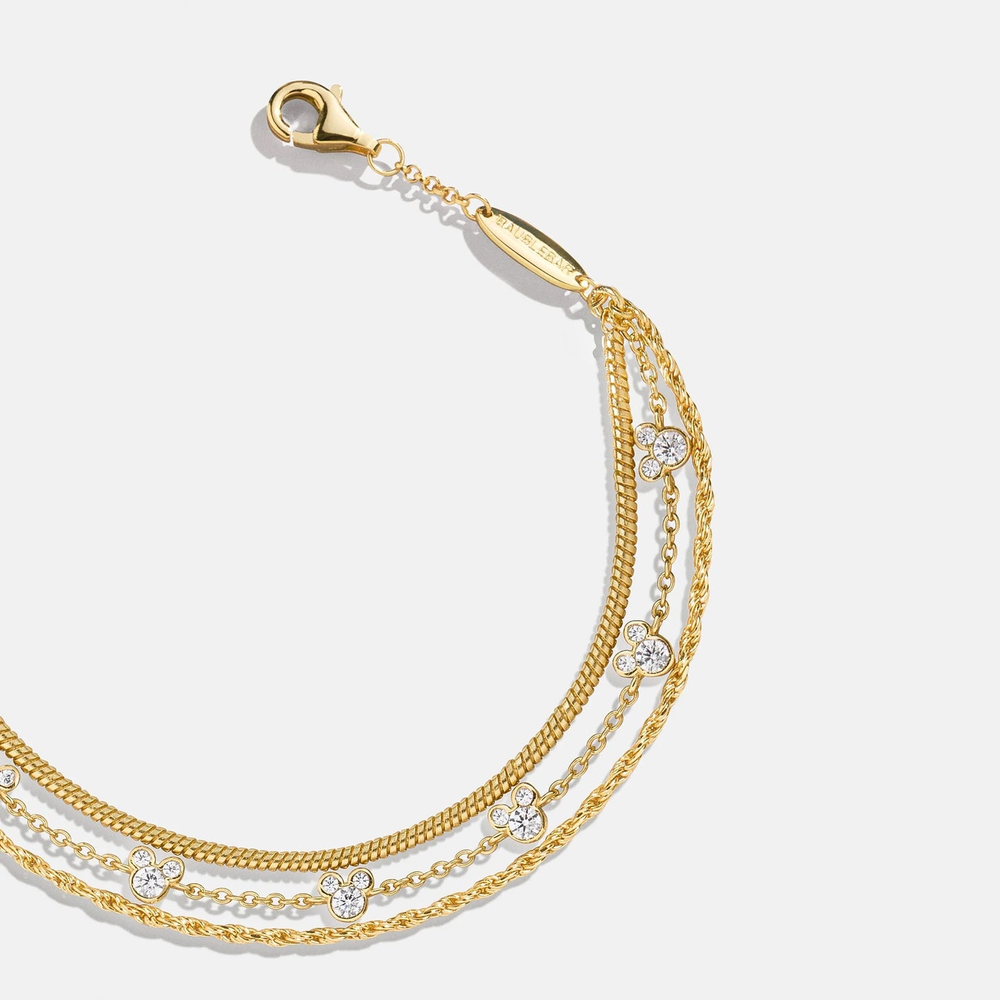 Mickey Mouse Disney 18K Gold Plated Sterling Silver Layered Bracelet - Gold/Pavé