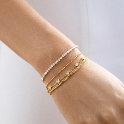 Mickey Mouse Disney 18K Gold Plated Sterling Silver Layered Bracelet - Gold/Pavé