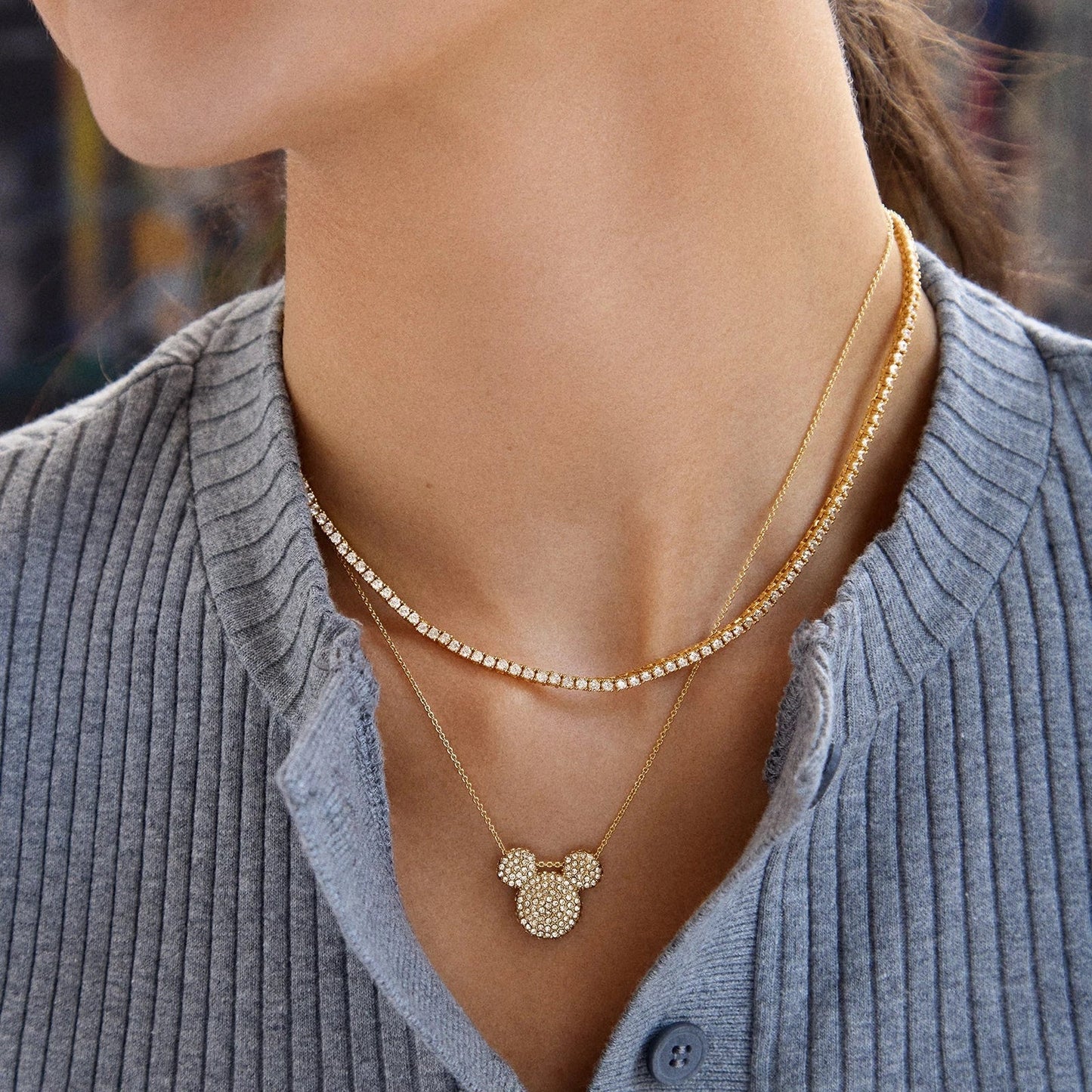 Mickey Mouse Disney Pavé Pendant Necklace - Gold/Pavé