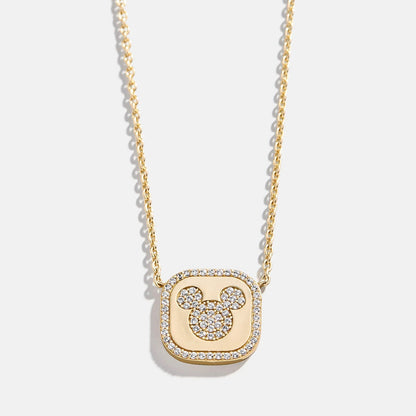 Disney Mickey Mouse 18K Gold Plated Sterling Silver Pendant Necklace - Gold/Pavé
