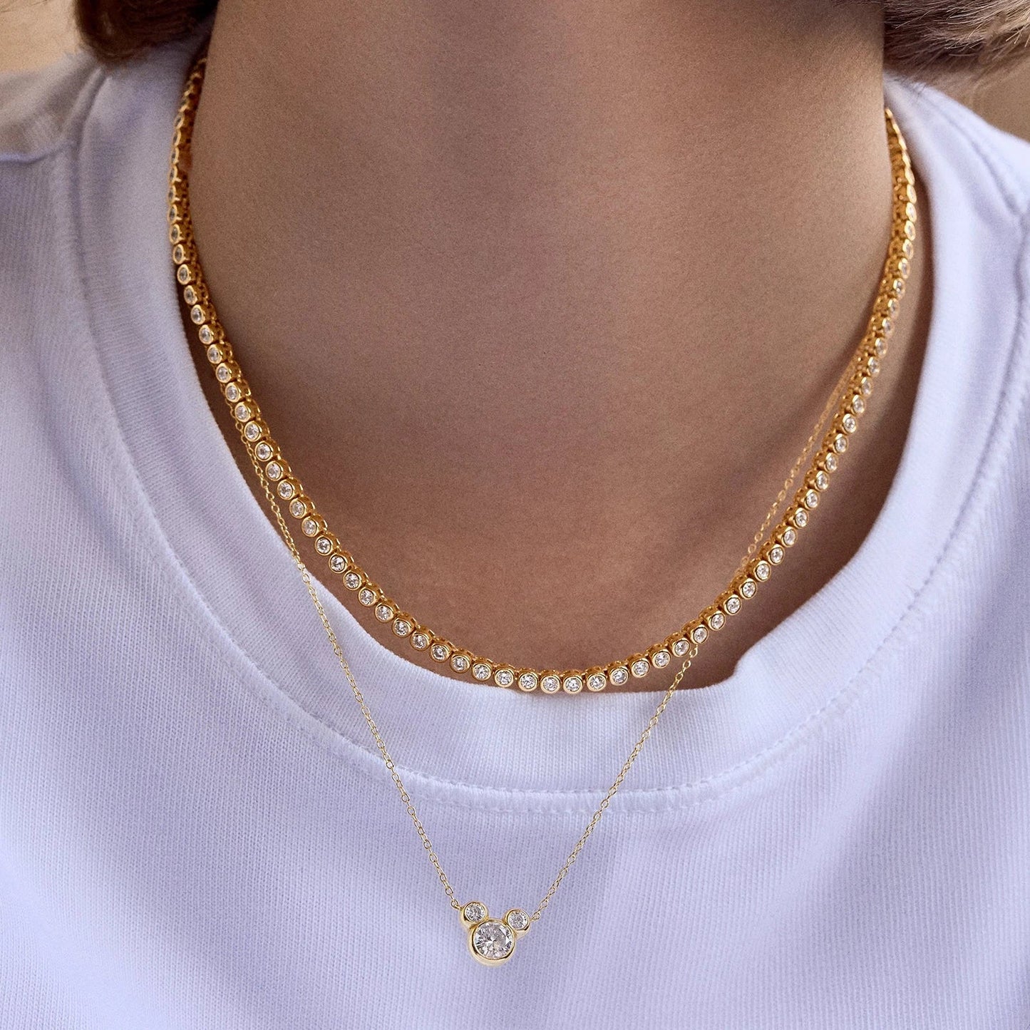 Mickey Mouse Disney 18K Gold Plated Sterling Silver & Cubic Zircona Pendant Necklace - Gold/Pavé