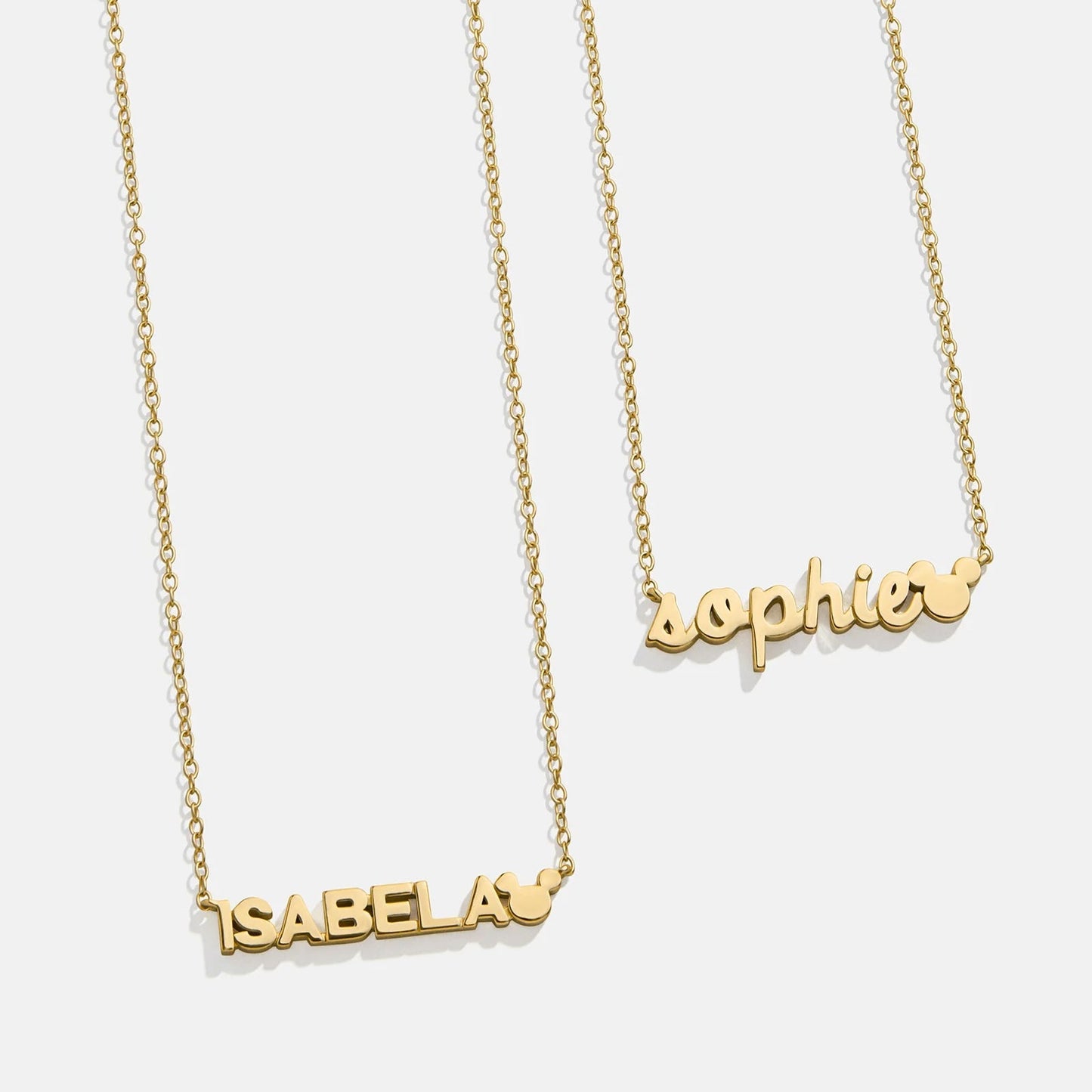 Disney Mickey Mouse 14K Gold Plated Sterling Silver Custom Nameplate Necklace - Gold/Pavé