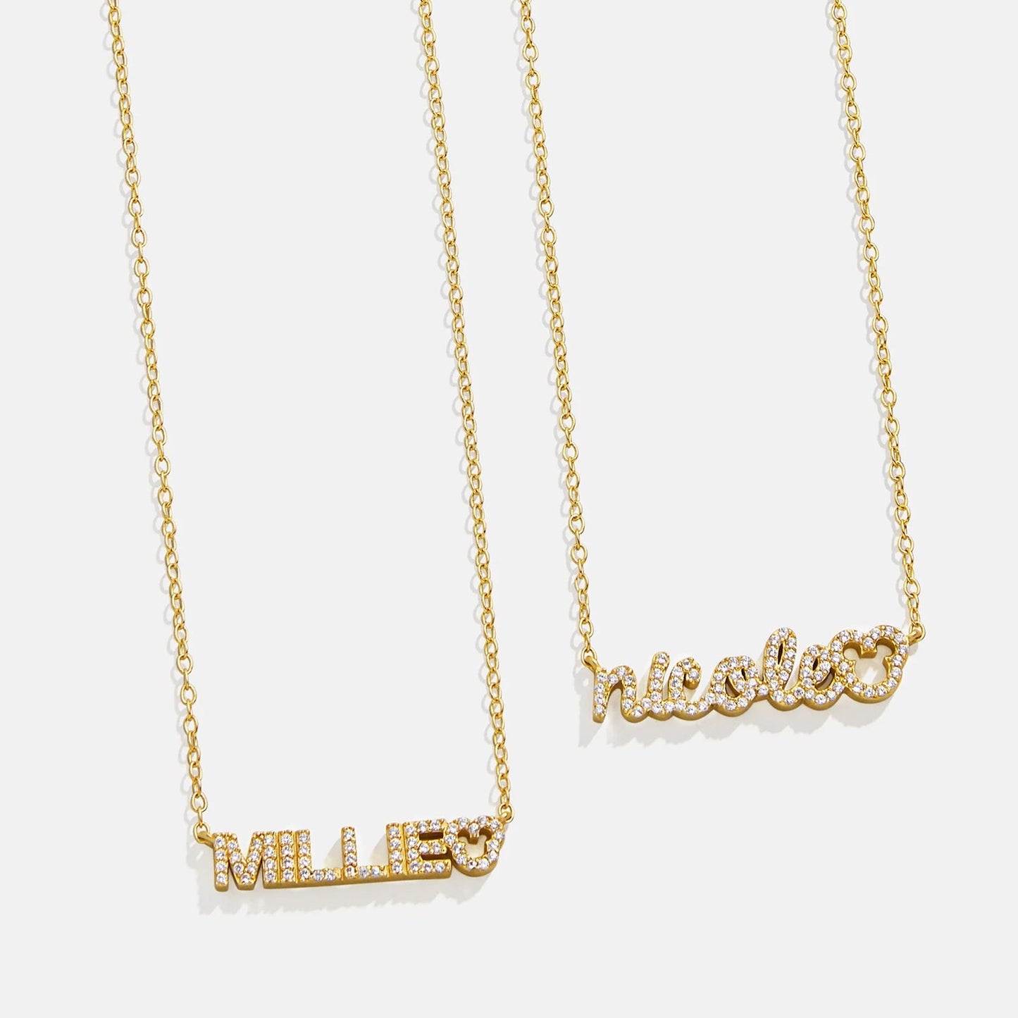Disney Mickey Mouse 14K Gold Plated Sterling Silver Custom Nameplate Necklace - Gold/Pavé