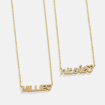 Disney Mickey Mouse 14K Gold Plated Sterling Silver Custom Nameplate Necklace - Gold/Pavé