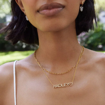 Disney Mickey Mouse 14K Gold Plated Sterling Silver Custom Nameplate Necklace - Gold/Pavé