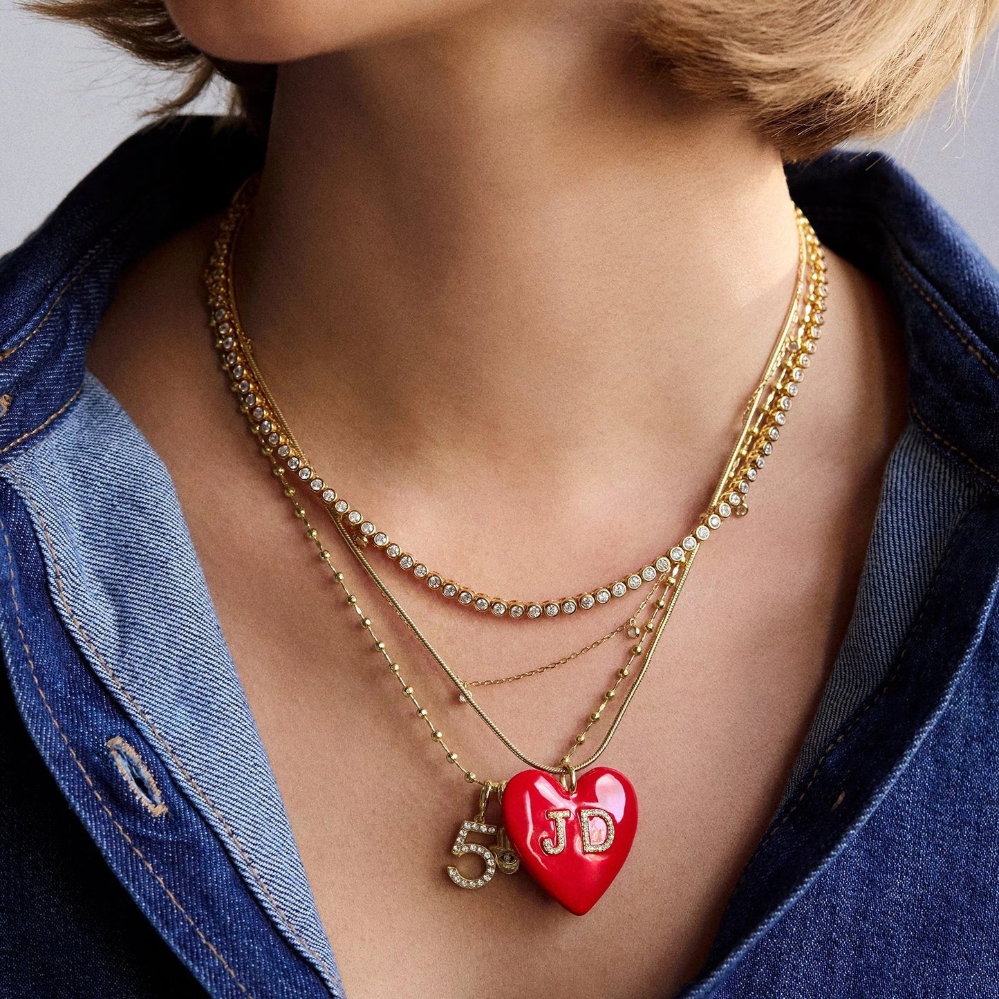 Millie Bubble Heart Custom Initial Necklace - Red