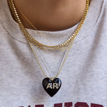 Millie Bubble Heart Custom Initial Necklace - Black