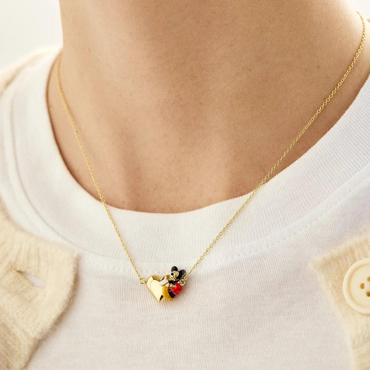 Disney Mickey Mouse Hugging Heart Necklace - Gold