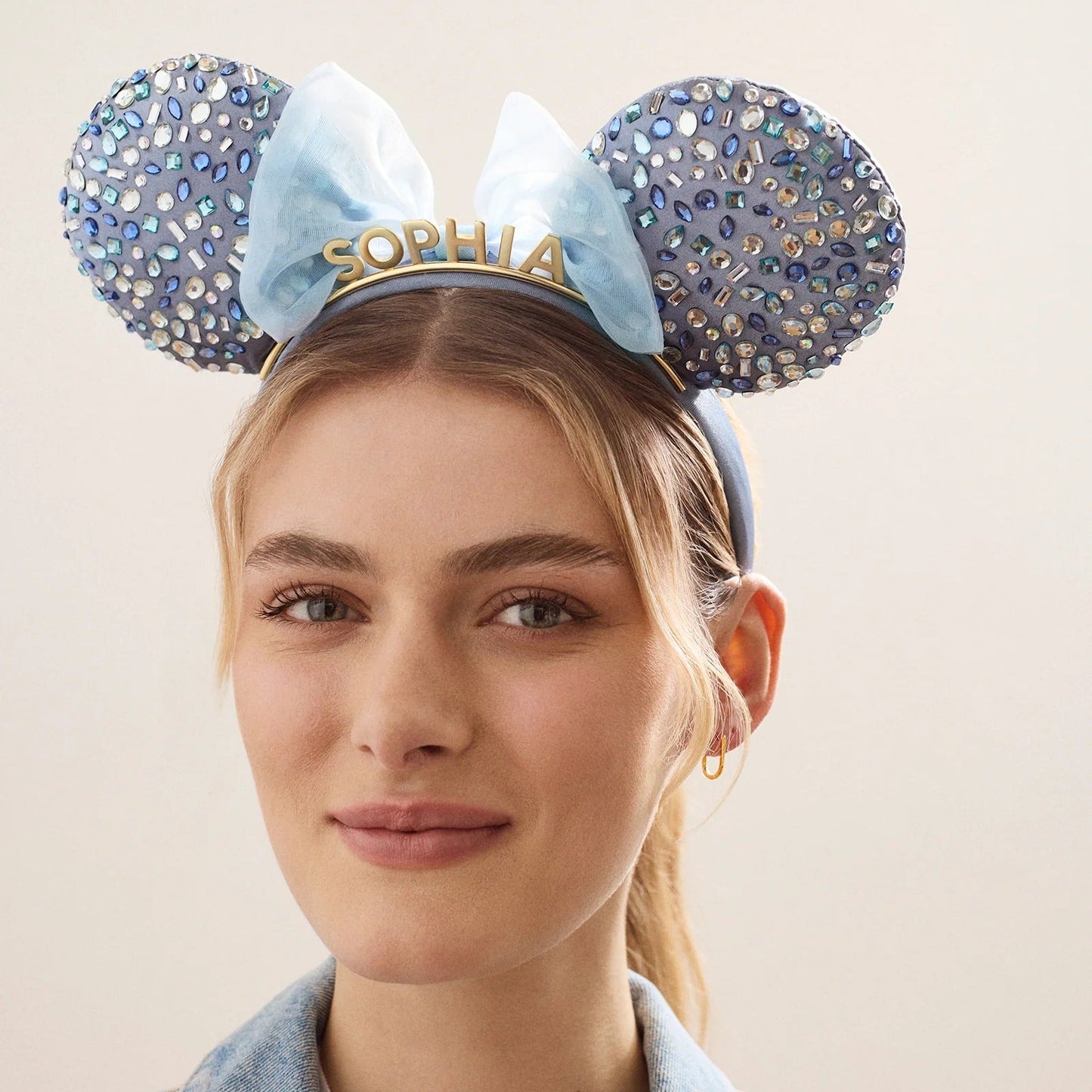 Disney Minnie Mouse Crystal Blue Custom Ears Headband - Minnie Mouse Crystal Blue Custom Ears