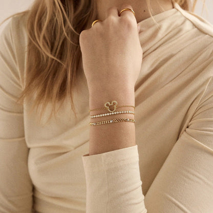 Disney Mickey Mouse 18K Gold Plated Sterling Silver Pavé Bracelet - Gold/Pavé