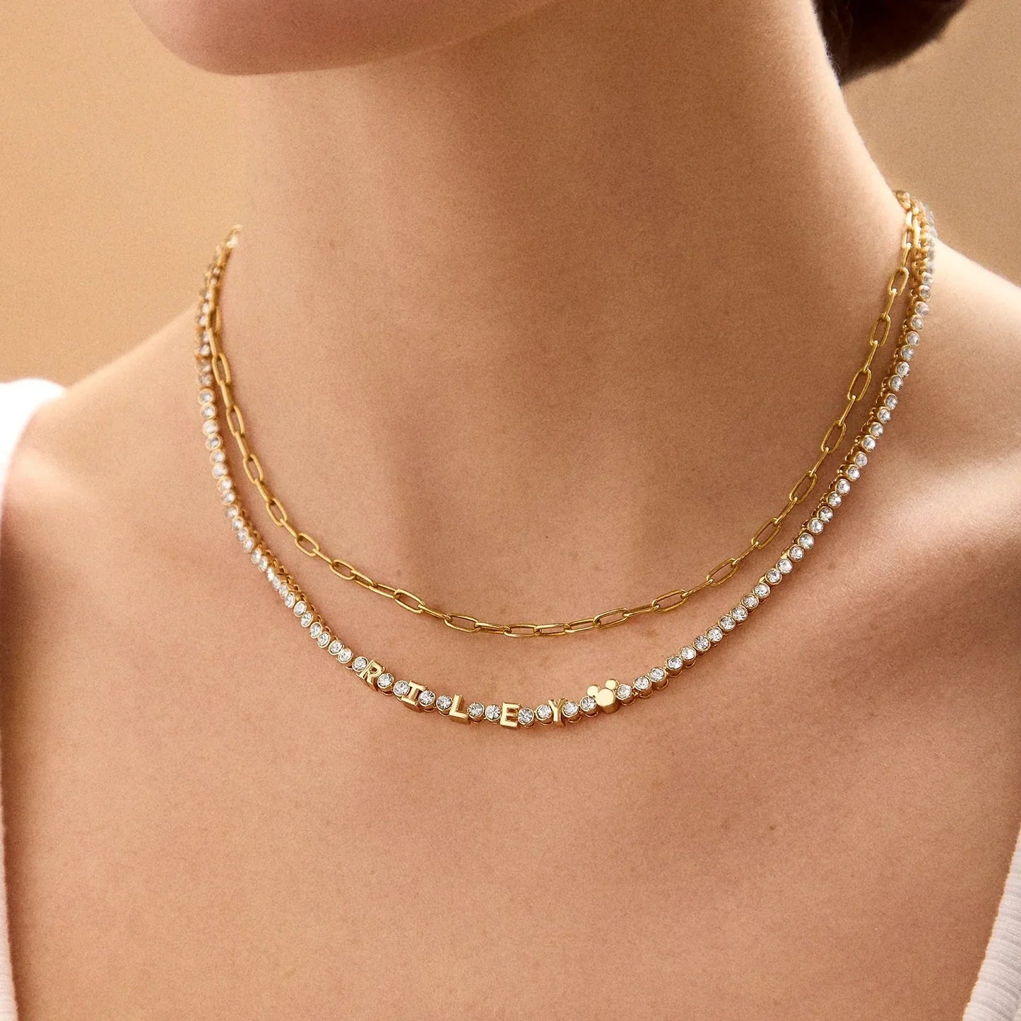 Disney Mickey Mouse Bezel Custom Tennis Necklace - Gold/Pavé