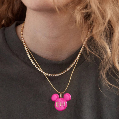 Disney Mickey Mouse Enamel Custom Initial Necklace - Pink