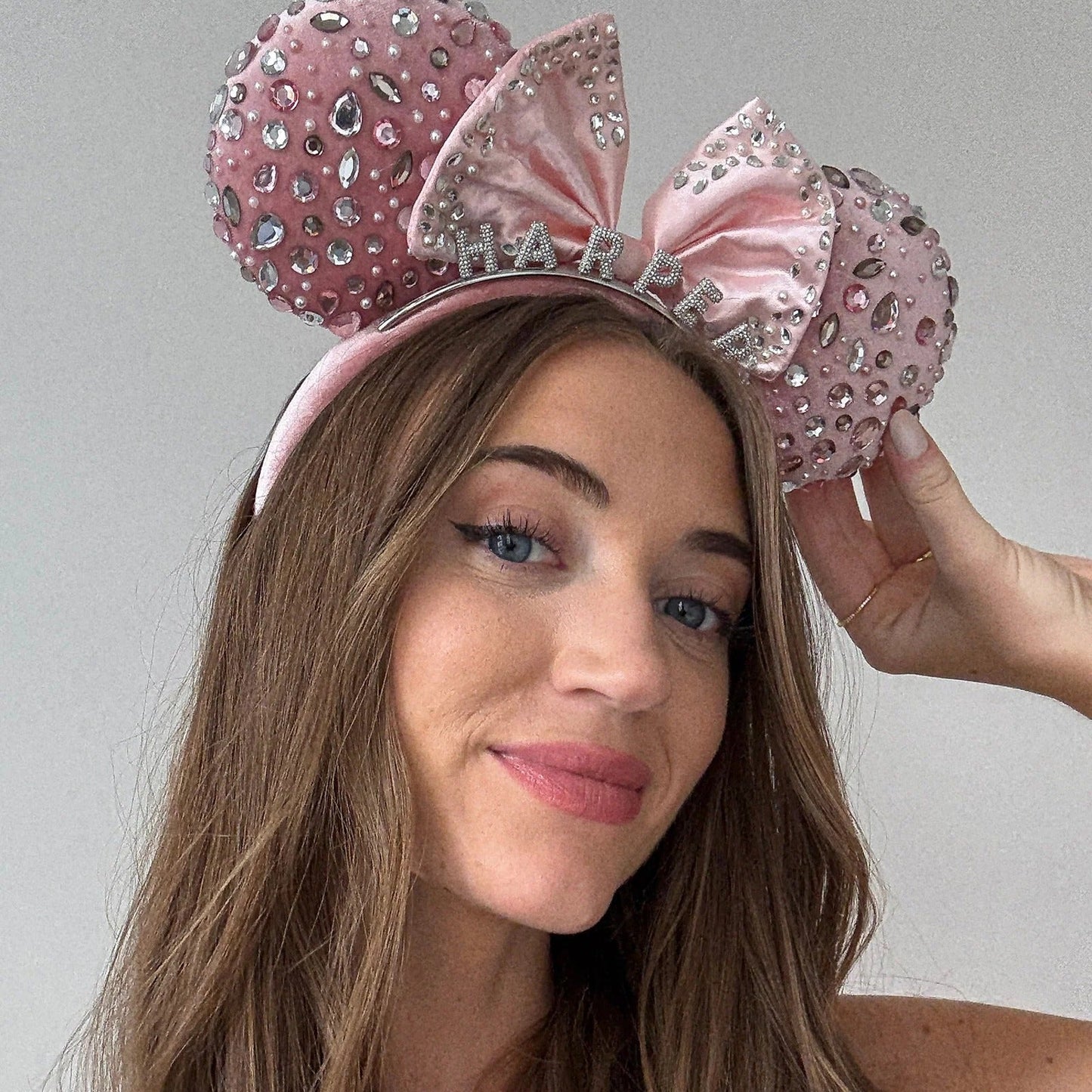 Disney Minnie Mouse Pink & Silver Crystal Pavé Custom Ears Headband - Pink & Silver Crystal Pavé Custom Ears