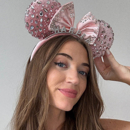 Disney Minnie Mouse Pink & Silver Crystal Pavé Custom Ears Headband - Pink & Silver Crystal Pavé Custom Ears