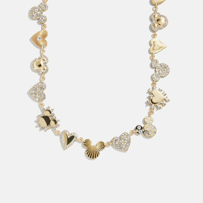 Disney Mickey Mouse Hearts Necklace - Gold/Pavé