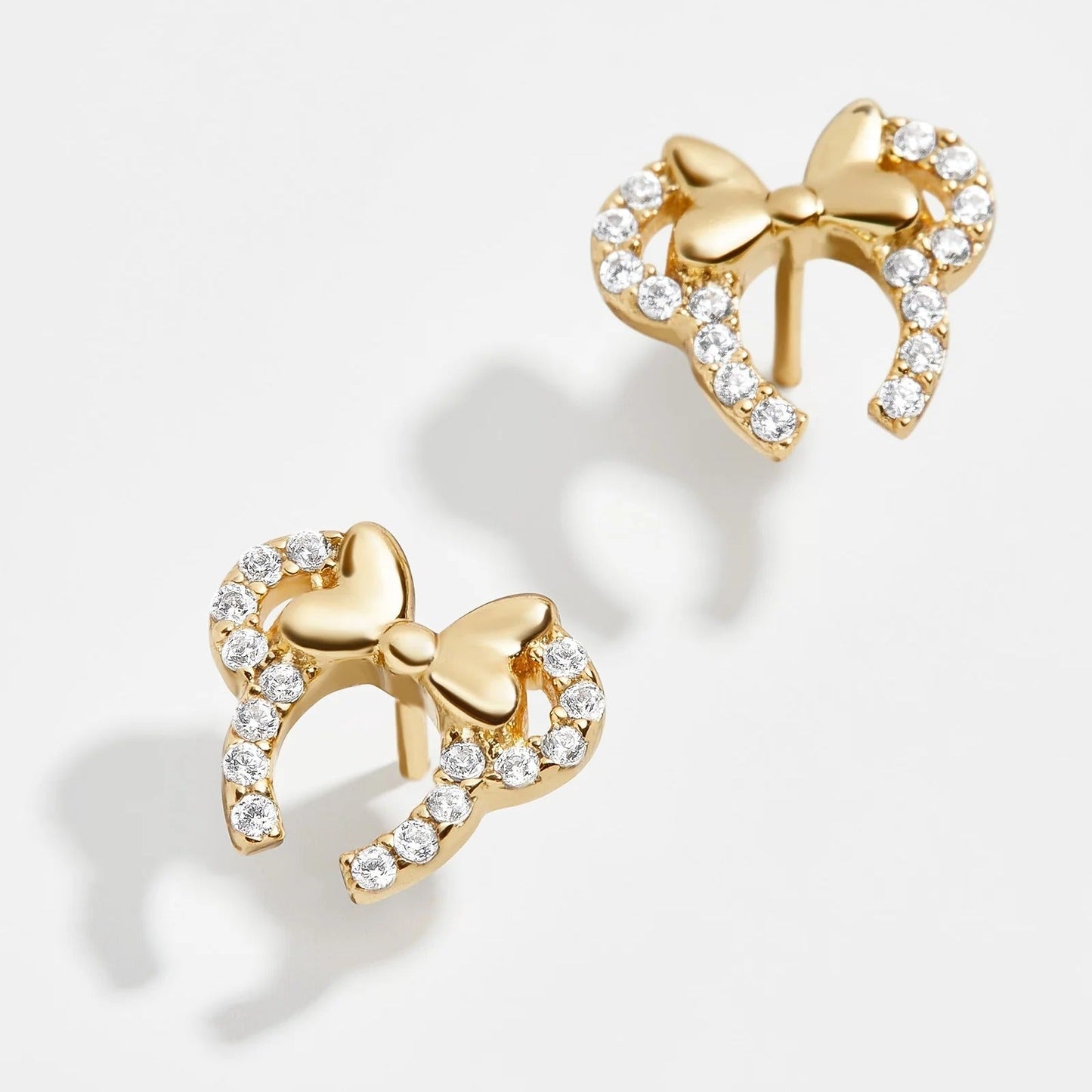 Minnie Mouse Disney 18K Gold Plated Sterling Silver Disney Earrings - Gold/Pavé