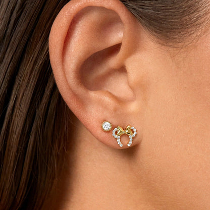 Minnie Mouse Disney 18K Gold Plated Sterling Silver Disney Earrings - Gold/Pavé