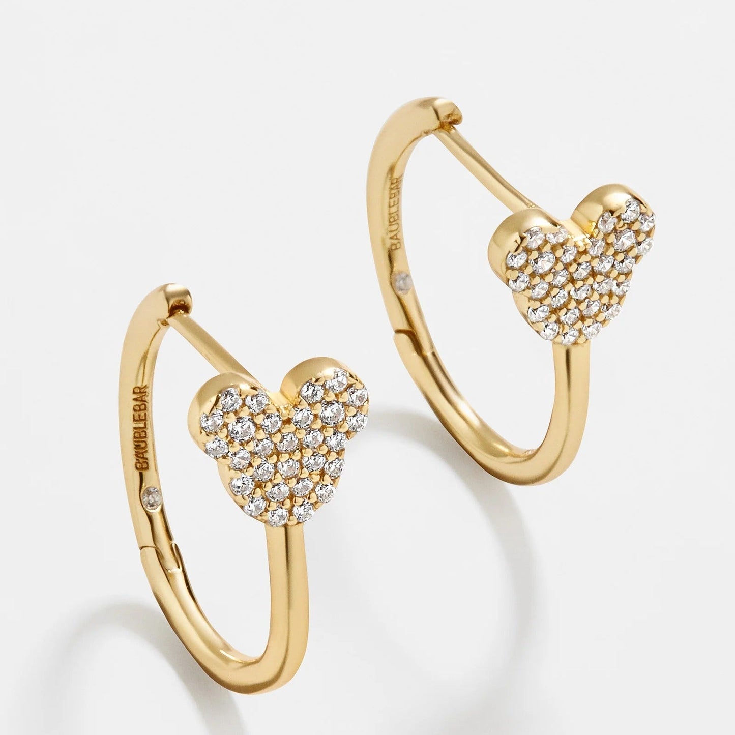 Mickey Mouse Disney 18K Gold Plated Sterling Silver Huggie Hoop Earrings - Gold/Pavé