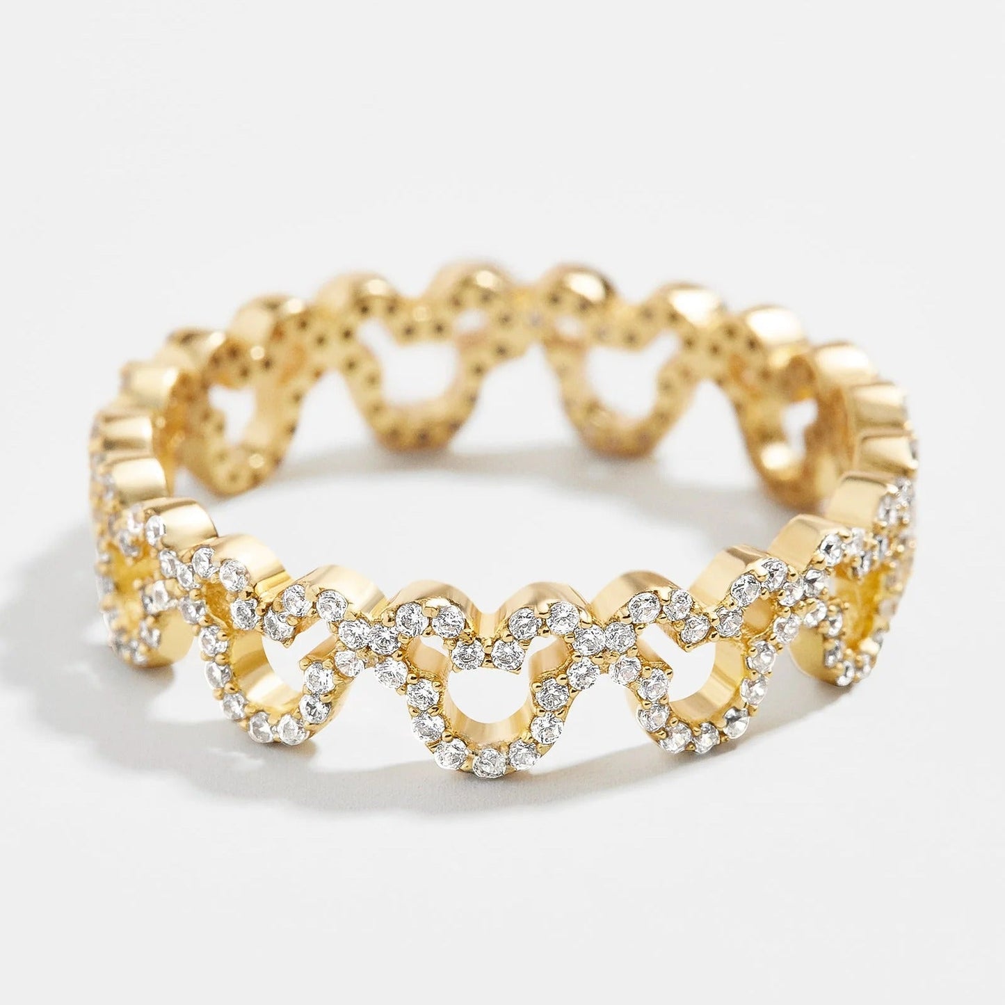 Mickey Mouse Outline 18K Gold Ring - Gold/Pavé