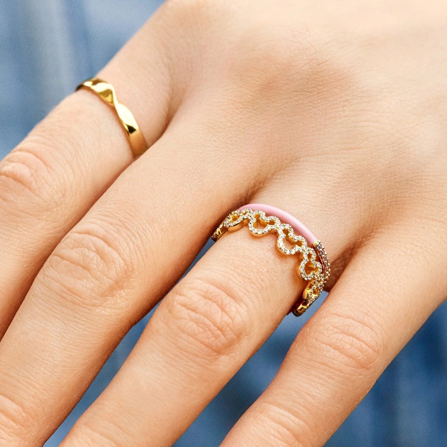 Mickey Mouse Outline 18K Gold Ring - Gold/Pavé