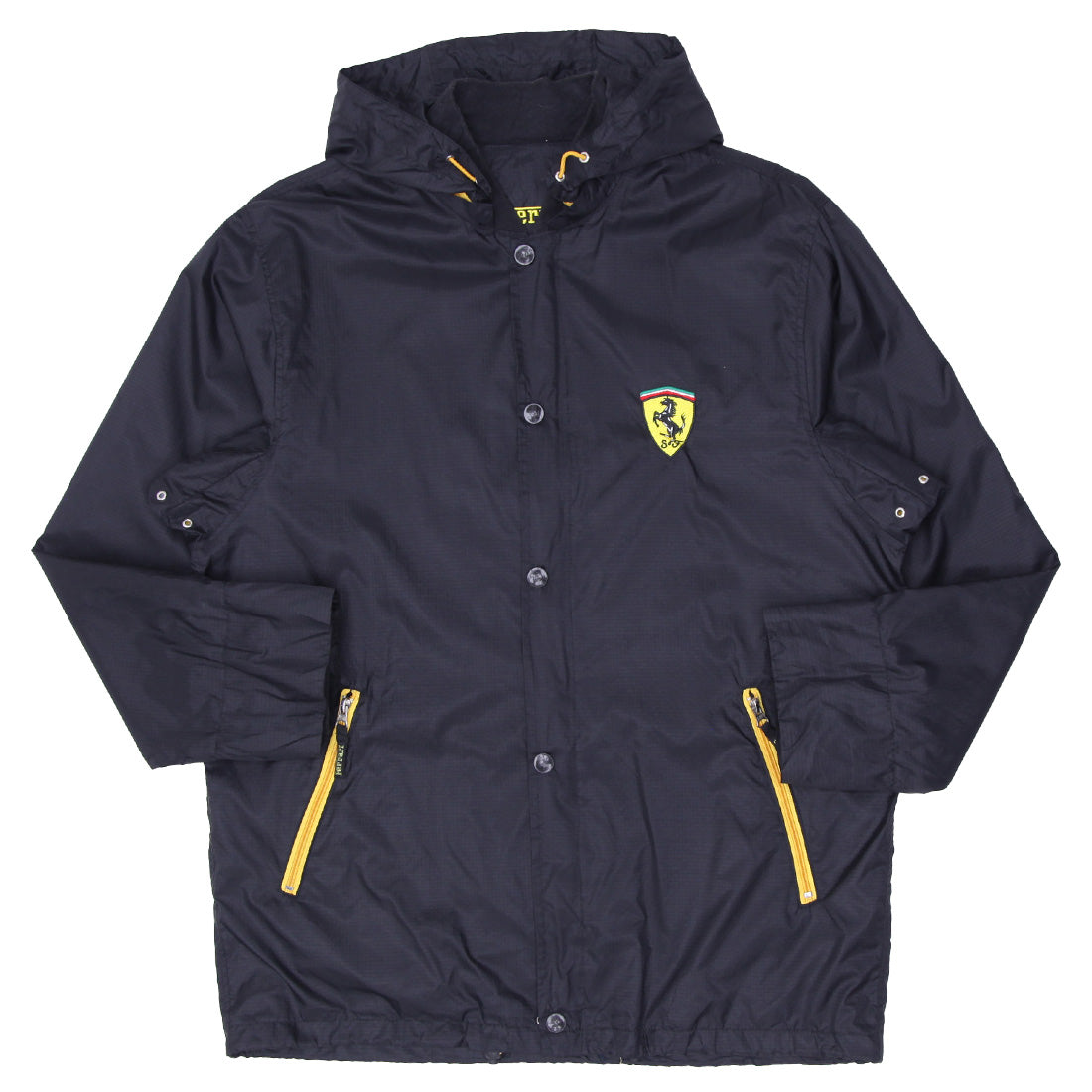 Mens Ferrari Hooded Full Zip Windbreaker Jacket Black