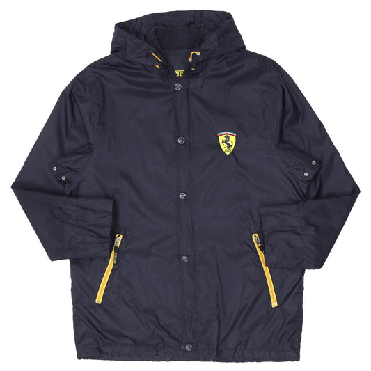 Mens Ferrari Hooded Full Zip Windbreaker Jacket Black