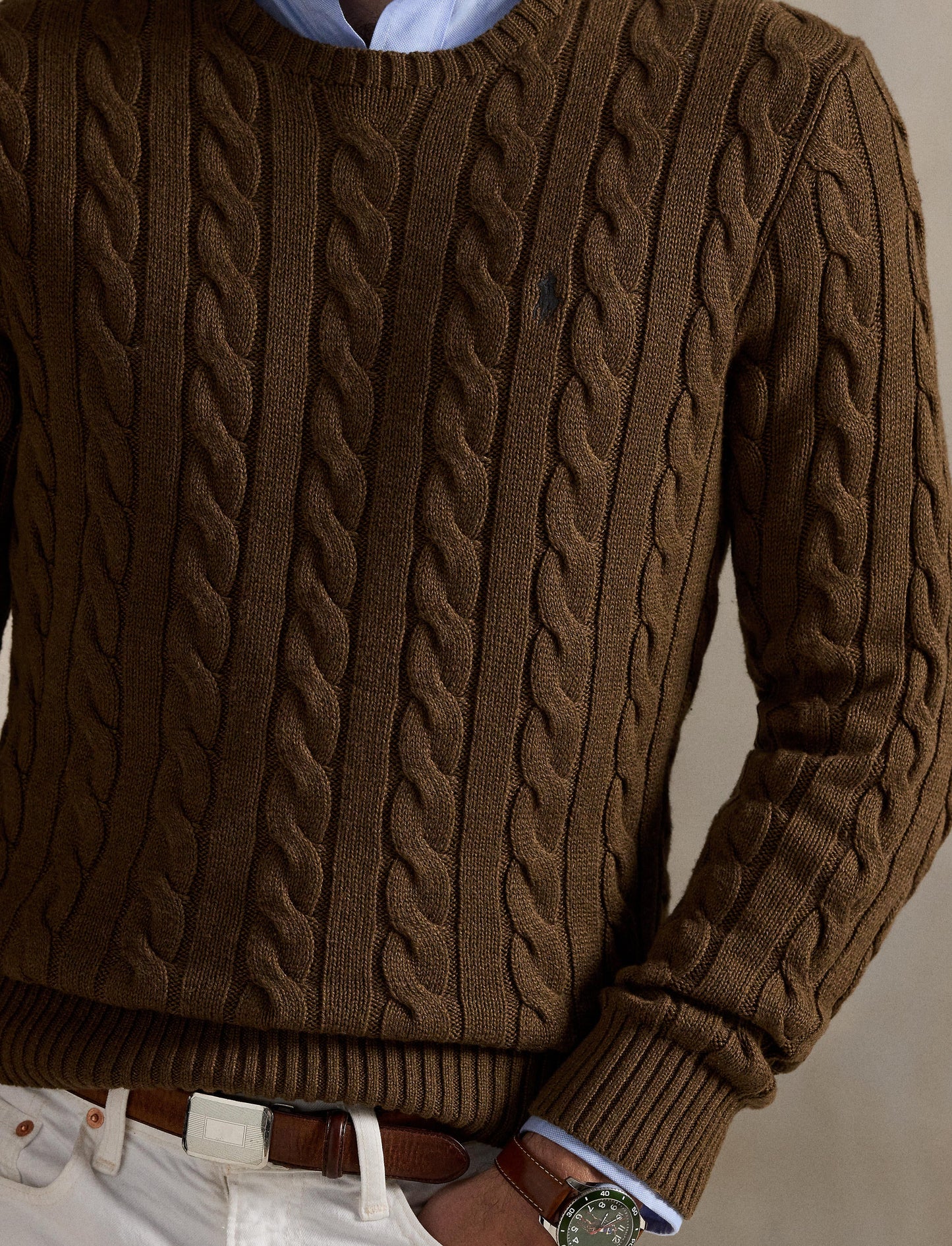 Polo Ralph Lauren - Cotton Cable Knit Crewneck Jumper - Coffee Brown