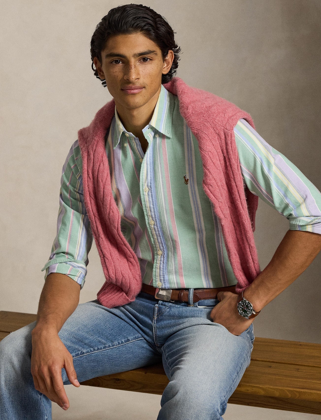 Polo Ralph Lauren - Custom Fit Striped Oxford Shirt - Striped - Multi Green/Purple