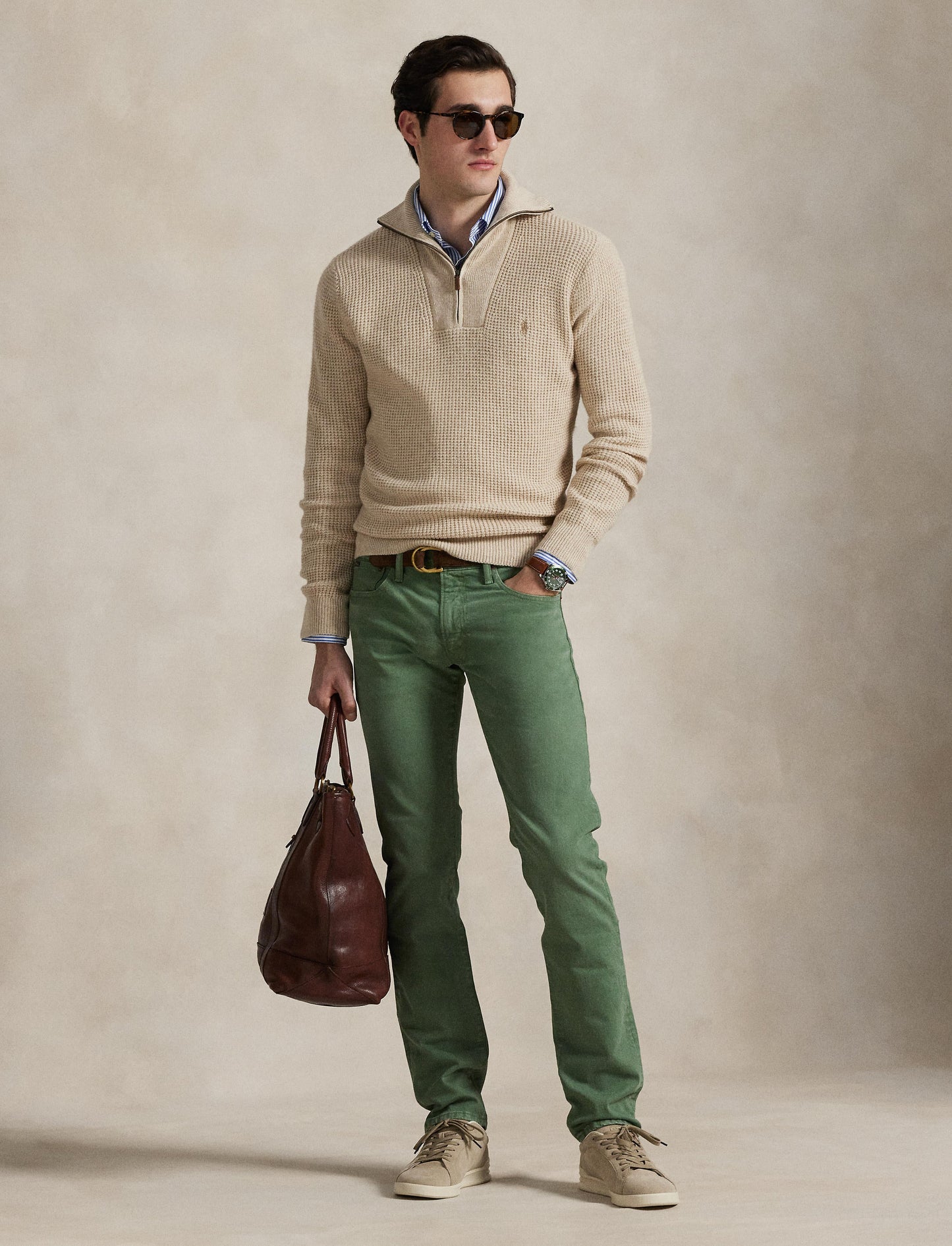 Polo Ralph Lauren - Waffle Knit Wool-Cotton Quarter Zip Sweater - Natural Cream Heather
