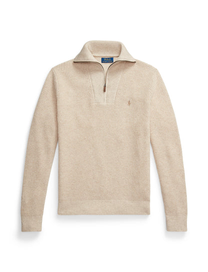 Polo Ralph Lauren - Waffle Knit Wool-Cotton Quarter Zip Sweater - Natural Cream Heather