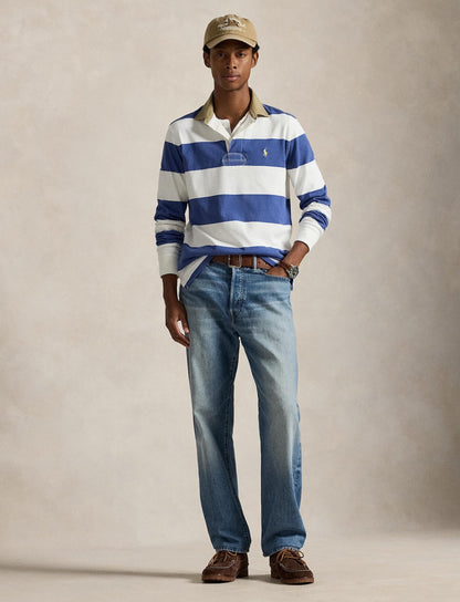 Polo Ralph Lauren - Knit Rugby Shirt - Khaki-Collar - Striped - White/Blue