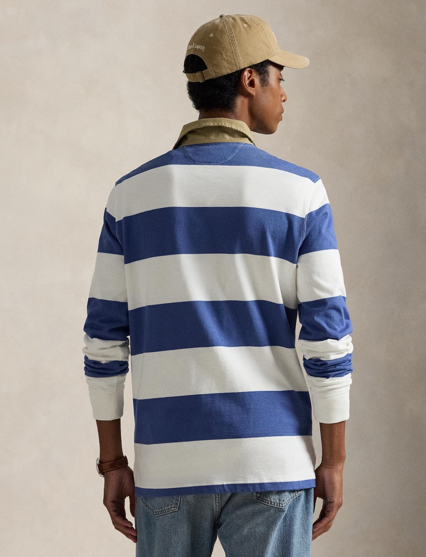 Polo Ralph Lauren - Knit Rugby Shirt - Khaki-Collar - Striped - White/Blue