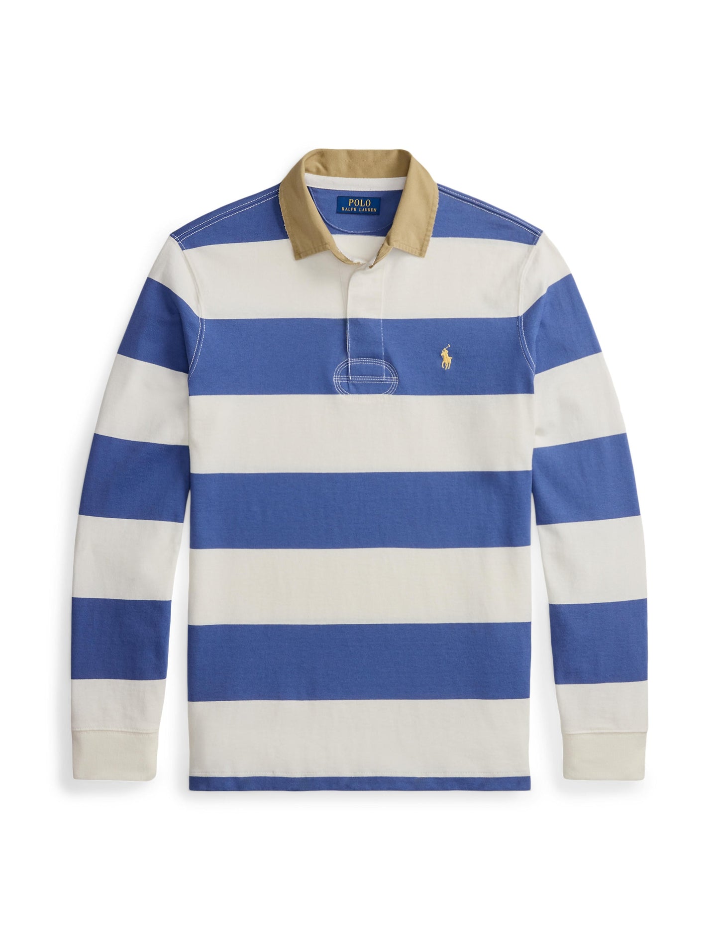 Polo Ralph Lauren - Knit Rugby Shirt - Khaki-Collar - Striped - White/Blue