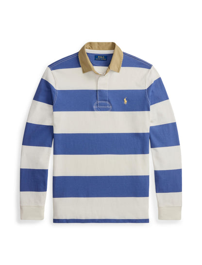 Polo Ralph Lauren - Knit Rugby Shirt - Khaki-Collar - Striped - White/Blue