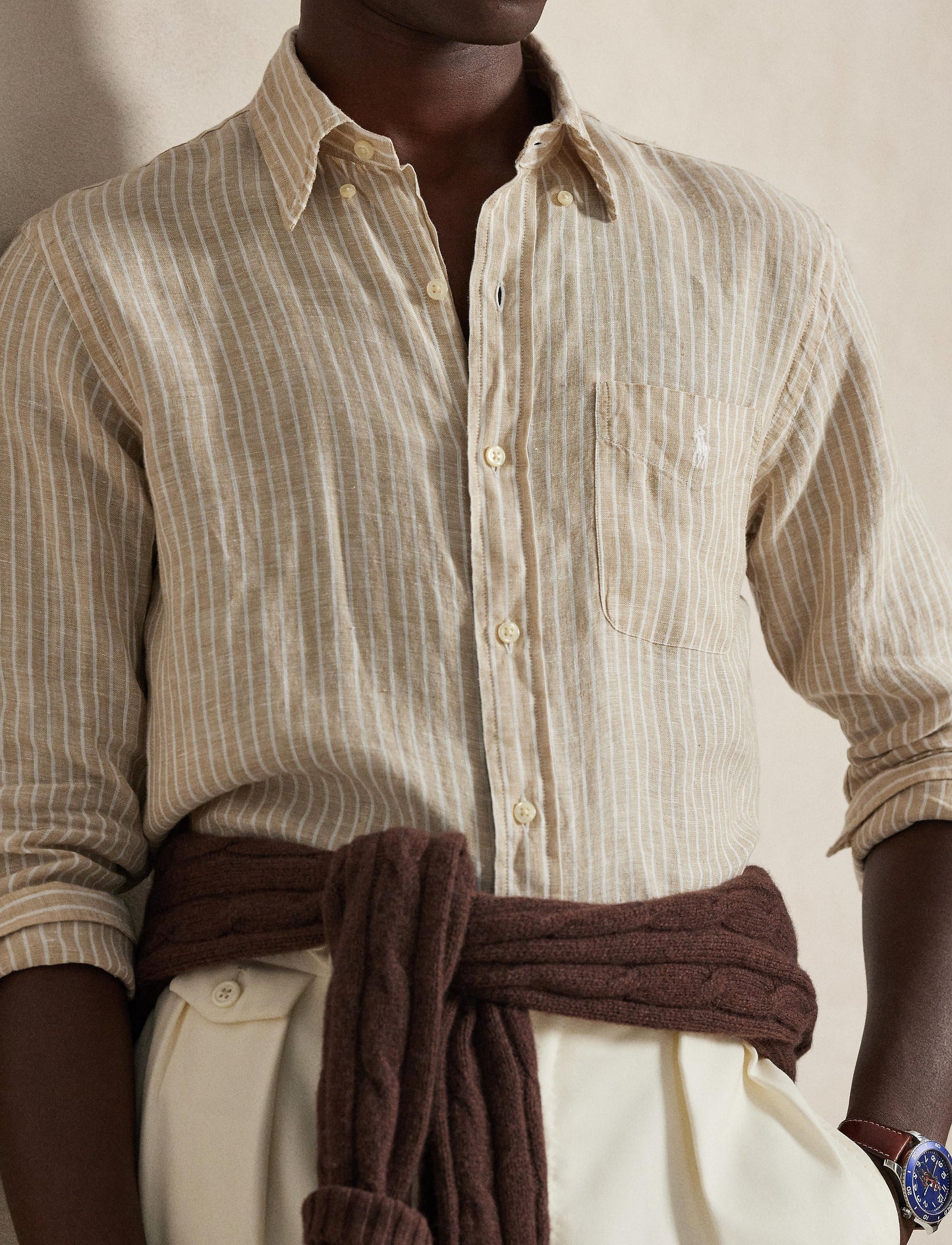 Polo Ralph Lauren - Linen Shirt - Custom Fit - Stripe - Beige/White