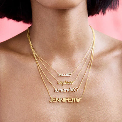 Disney Mickey Mouse 14K Gold Plated Sterling Silver Custom Nameplate Necklace - Gold/Pavé