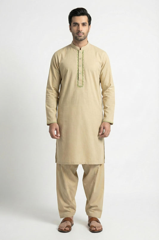 Golden Beige Shalwar Kameez